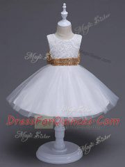 Elegant Scoop Sleeveless Tulle Flower Girl Dresses for Less Lace and Bowknot Zipper