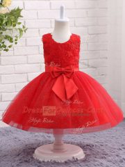 Red Sleeveless Tulle Zipper Girls Pageant Dresses for Wedding Party