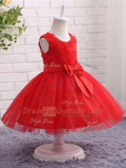 Red Sleeveless Tulle Zipper Girls Pageant Dresses for Wedding Party