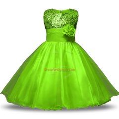 Glamorous Scoop Zipper Belt and Hand Made Flower Toddler Flower Girl Dress Sleeveless