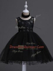 Custom Made Organza Scoop Sleeveless Zipper Beading and Lace Kids Formal Wear in Black