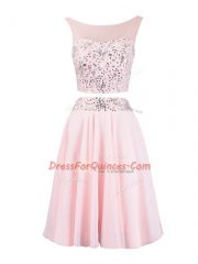 Trendy Organza Scoop Sleeveless Zipper Beading in Baby Pink