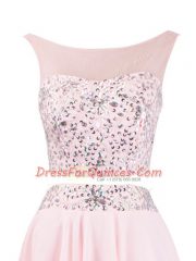 Trendy Organza Scoop Sleeveless Zipper Beading in Baby Pink