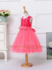 Hot Pink Lace Up Scoop Bowknot Toddler Flower Girl Dress Tulle Sleeveless