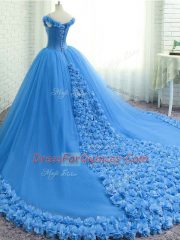 Romantic Sleeveless Court Train Lace Up Hand Made Flower Sweet 16 Quinceanera Dress