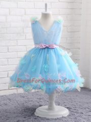 Graceful Scoop Sleeveless Zipper Kids Formal Wear Baby Blue Organza