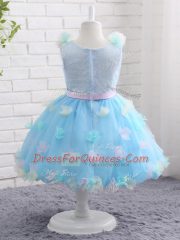 Graceful Scoop Sleeveless Zipper Kids Formal Wear Baby Blue Organza
