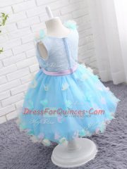 Graceful Scoop Sleeveless Zipper Kids Formal Wear Baby Blue Organza