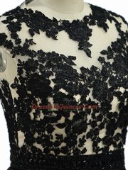 Scoop Sleeveless Backless Prom Dress Black Taffeta