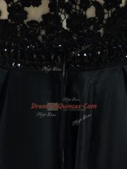 Scoop Sleeveless Backless Prom Dress Black Taffeta