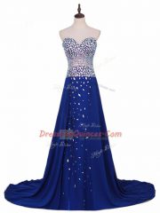 Brush Train Column/Sheath Royal Blue Sweetheart Chiffon Sleeveless Zipper