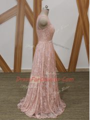 Dazzling Chiffon and Lace Sleeveless Floor Length Prom Dress Brush Train and Beading