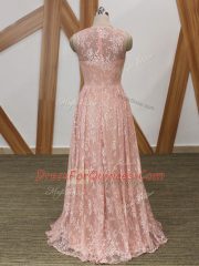 Dazzling Chiffon and Lace Sleeveless Floor Length Prom Dress Brush Train and Beading