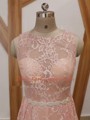 Dazzling Chiffon and Lace Sleeveless Floor Length Prom Dress Brush Train and Beading