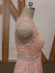 Dazzling Chiffon and Lace Sleeveless Floor Length Prom Dress Brush Train and Beading