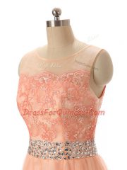Fancy Sleeveless Beading and Lace and Appliques Zipper Prom Party Dress