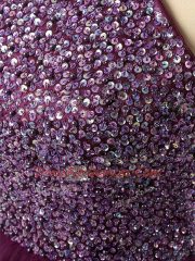 Dark Purple Sleeveless Mini Length Beading and Sequins Backless Evening Dress
