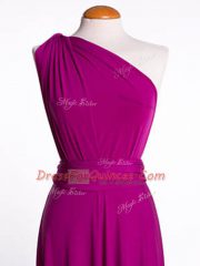 Mini Length Fuchsia Vestidos de Damas One Shoulder Sleeveless Criss Cross