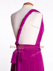 Mini Length Fuchsia Vestidos de Damas One Shoulder Sleeveless Criss Cross