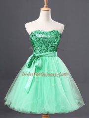 Colorful Apple Green A-line Tulle Sweetheart Sleeveless Sequins Mini Length Zipper Prom Gown