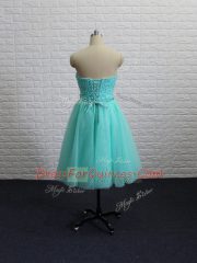 Tulle Sleeveless Knee Length Dress for Prom and Beading and Sashes ribbons