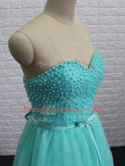 Tulle Sleeveless Knee Length Dress for Prom and Beading and Sashes ribbons