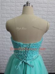 Tulle Sleeveless Knee Length Dress for Prom and Beading and Sashes ribbons