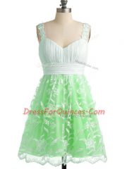 Sleeveless Knee Length Lace Lace Up Quinceanera Dama Dress with Apple Green