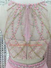 Beading Evening Dress Pink Zipper Sleeveless Brush Train