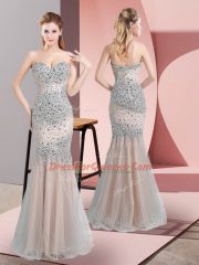 Champagne Sleeveless Beading Floor Length Prom Evening Gown
