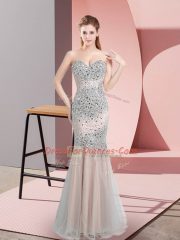 Champagne Sleeveless Beading Floor Length Prom Evening Gown