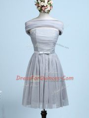 Mini Length Side Zipper Quinceanera Court of Honor Dress Grey for Prom and Party and Wedding Party with Belt