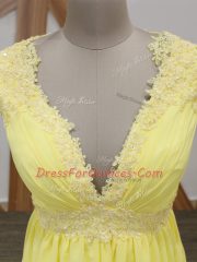 Decent Empire Short Sleeves Yellow Prom Dresses Brush Train Zipper