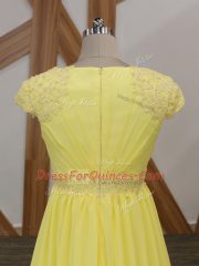 Decent Empire Short Sleeves Yellow Prom Dresses Brush Train Zipper