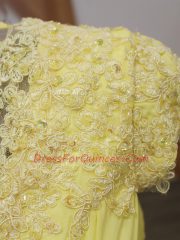 Decent Empire Short Sleeves Yellow Prom Dresses Brush Train Zipper
