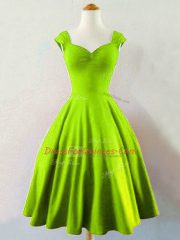 Sleeveless Taffeta Mini Length Lace Up Quinceanera Dama Dress in Yellow Green with Ruching
