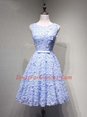 Top Selling Lavender Lace Up Prom Evening Gown Belt Sleeveless Mini Length