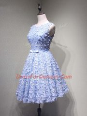 Top Selling Lavender Lace Up Prom Evening Gown Belt Sleeveless Mini Length