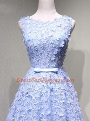 Top Selling Lavender Lace Up Prom Evening Gown Belt Sleeveless Mini Length