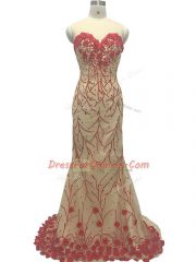 Sleeveless Brush Train Zipper Hand Made Flower Prom Dress