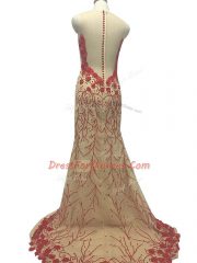 Sleeveless Brush Train Zipper Hand Made Flower Prom Dress