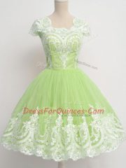 High Quality Yellow Green Dama Dress for Quinceanera Prom and Party and Wedding Party with Lace Square Cap Sleeves Zipper