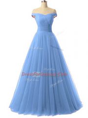 Great Royal Blue Sleeveless Ruching Floor Length