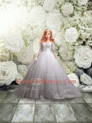 Ball Gowns Half Sleeves White Ball Gown Prom Dress Chapel Train Zipper