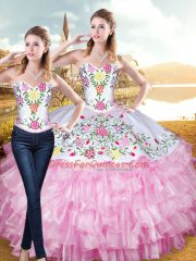 Popular Floor Length Two Pieces Sleeveless Rose Pink Quinceanera Dress Lace Up