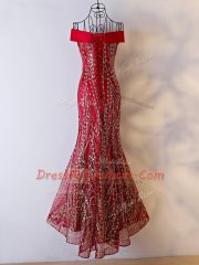 Vintage Wine Red Mermaid Beading Prom Dress Lace Up Chiffon Sleeveless Floor Length