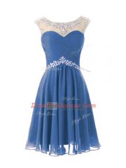 Exquisite Blue Cap Sleeves Chiffon Zipper Prom Party Dress for Prom and Party