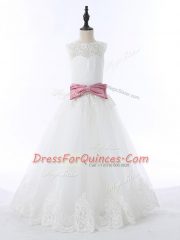 Floor Length White Little Girl Pageant Dress Scoop Sleeveless Zipper