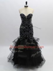 Fancy Black Sleeveless Beading and Ruffles Floor Length Evening Dress