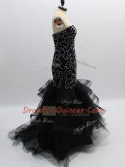 Fancy Black Sleeveless Beading and Ruffles Floor Length Evening Dress